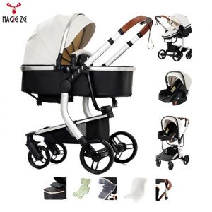 Poussette cosy voyage 3 en 1 - Magic ZC - Poussette de luxe poussette bebe 0 a 3 ans Poussettes PU Leather 5 cadeaux - 518 Blanc