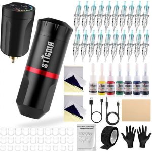 Machine à tatouer avec piles 20 aiguilles à tatouer avec kit de tatouage manuel et machine à tatouer rotative