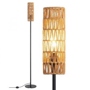 EDISHINE Lampadaire sur Pied Salon H165 cm E27 Ampoule LED 2700K Incluse Interrupteur &agrave; P&eacute;dale Abat-jour en Corde Tiss&eacute;e