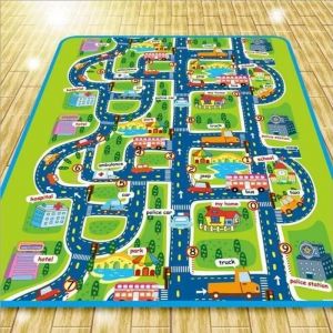 LARAS Tapis de Jeu Circuit Voiture de Course Tapis Rectangle Géant Jouet Cadeau pour Bébé Enfant Mixte