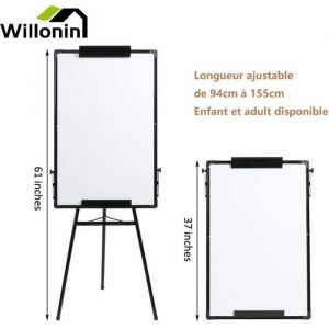 Willonin&reg; Chevalet de Conf&eacute;rence 60 x 90 cm Tr&eacute;pied Hauteur R&eacute;glable 90-175cm Tableau Magn&eacute;tique Blanc Paperboard Effa&ccedil;able ZCY