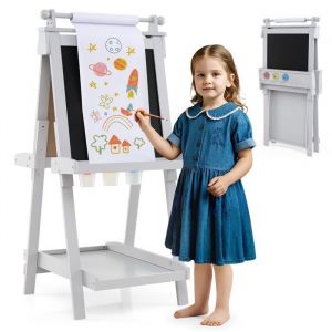 DREAMADE Tableau Chevalet Double Face pour EnfantChevalet Peinture 3 en 1 avec Tableau Noir et Blancpour Enfant de 3 Ans