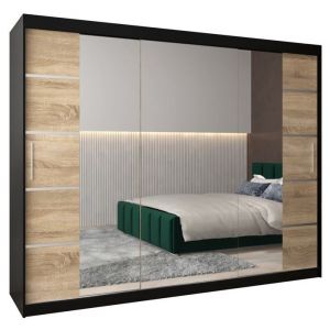 Armoire porte coulissante miroir Verona 4 250 250x200x62cm corps Noir Mat et façade Chêne Sonoma ABIKSMEBLE