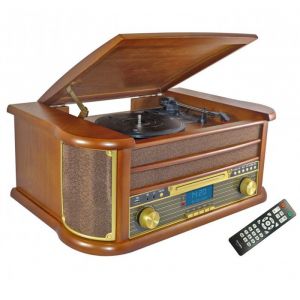 Cha&icirc;nes Hifi INOVALLEY RETRO29-E vinyle style r&eacute;tro Bluetooth CD K7 Audio FM USB + t&eacute;l&eacute;commande
