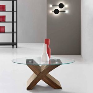 Table basse ovale avec plateau en verre TITO couleur TECK