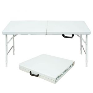 WELLTIN Table pliante portable 125x61cm r&eacute;glable en hauteur table de camping valise robuste avec poign&eacute;e pique-nique 135kg blanc