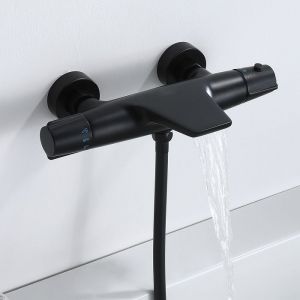 Mitigeur Thermostatique de Baignoire Cascade Noir HOMELODY - Sécurité 40°C - Laiton Design Elégant