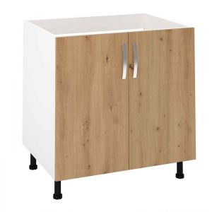 Meuble bas de cuisine pour évier avec 2 portes coloris Chêne Albar - Hauteur 85 x Longueur 80 x profondeur 58 cm
