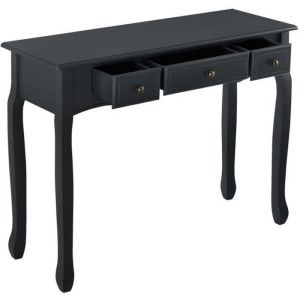 [en.casa] Table Console Table d'Entrée Table de Salon Vintage avec 3 Tiroirs MDF Pieds en Pin Boutons en Métal Alliage de Zinc Noir