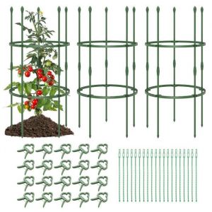 COSTWAY Lot de 3 Treillis Ob&eacute;lisque de Jardin 2 Hauteur R&eacute;glable Support Cage &agrave; Tomates 2 en 1 pour Plantes Grimpantes en M&eacute;tal