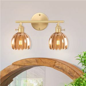 SNOGOLD Applique Murale Int&eacute;rieure &agrave; 2-Lumi&egrave;res  Abat-jour en Verre Ambr&eacute; Forme Tulipe Vintage E27 Luminaire pour Salon Chambre