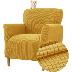 Housse de Fauteuil Extensible 1 Place Chesterfield Lavable Protecteur de Fauteuil pour Salon Tub Chair CanapéJaune