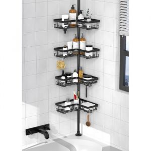 MARGAUX LONNBERG-Etagere Douche - Etagere Telescopique Douche Sans Percage Tablette dAngle R&eacute;glable en Hauteur avec 4 Panie[J46]