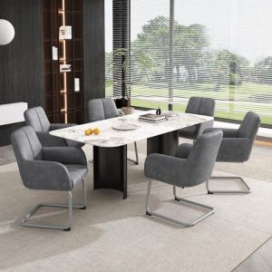 Lot de 6 chaise salle a manger avec pieds en acier arqu&eacute;s Chaise de loisirs moderne et minimaliste Pour cuisine salon Gris