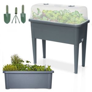 Carr&eacute; potager sur pied plastique Gris avec couvercle 76x 66x37cm Jardini&egrave;re sur&eacute;lev&eacute;e