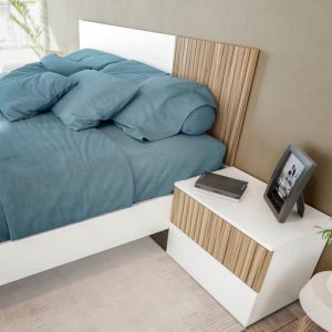 Tête de lit 160 cm réversible avec 2 chevets 2 tiroirs - Blanc et bois naturel - TL81012 - Terre de Nuit