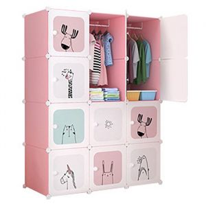 Penderie souple - Armoire de rangement pour enfant - penderie v&ecirc;tements en Plastique - 12 portes4 niveaux12 compartiments  rose