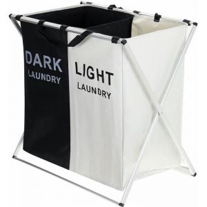 2-Grille Panier &agrave; Linge Sac Corbeille Blanchisserie V&ecirc;tement Lavage pliable Noir+Blanc