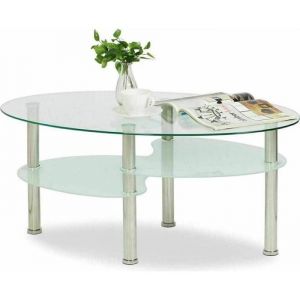 Table basse en verre tremp&eacute; pieds en m&eacute;tal chrom&eacute; - Barcelone - Blanc - Contemporain - Design