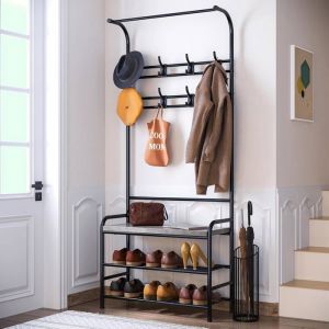 Vestiaire d’Entrée avec Banc et Étagère à Chaussures - Style Industriel - Gris