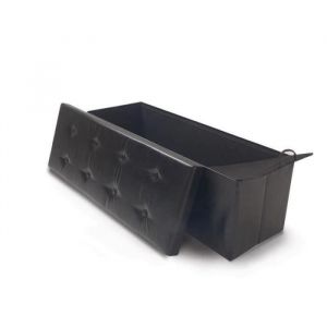 Banc coffre de rangement simili cuir noir OSE - Gris - L 76 x l 38 x P 38 CM - Style Classique - Intemporel