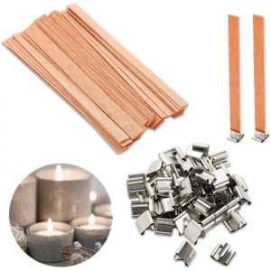 Mèche de Bougie Meche Bougie Bois Mèche en Bois de Bougie 15 Pcs Mèche de Bougie en Bois Naturel avec Support pour la A7