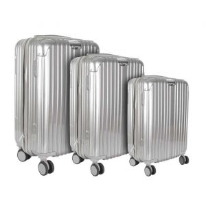 Lot de 3 Valises Grises Métallissé - 49L 65L 105L Coque Rigide en Polycarbonate Roues Pivotantes 360° Cadenas Sécurisé à Code
