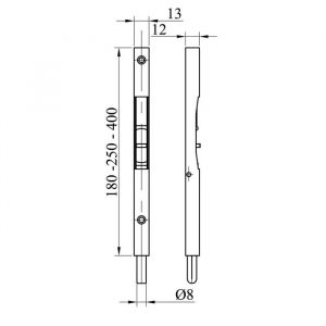 Verrou à onglet N°120 MAP MASSARD - A encastrer - Pêne rond Ø8 - L.180 mm - Zingué - Boîtier 13x12 mm - Avec gâche - 120180