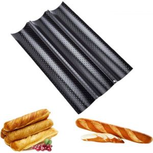 Moule Baguette Plateau à Baguette Moulle Baguette Four Moule à Pain Noir avec Revêtement Antiadhésif Moule à Pâtisserie en