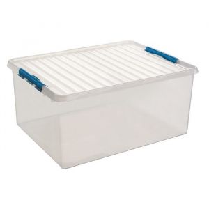 Grande boite de rangement plastique transparent (H)380x(L)800x(l)500mm fermeture bleu (SUNWARE Qline Box 120L)
