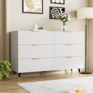 Commode de chambre avec 6 tiroirs - commode avec poignées en métal - hauteur des pieds est de 15cm - blanc - 120 x 40 x 77 cm