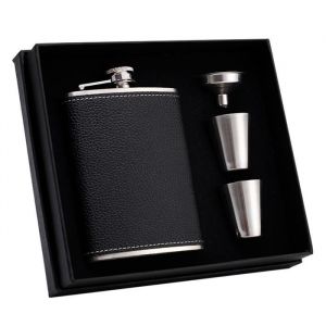Coffret cadeau flasque avec étui en cuir noir flasque à alcool
