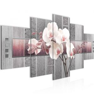 Tableau Décoration Murale 200x100 cm Runa art 204651c Fleurs Dorchidée - 5 Panneaux Deco Toile Prêt à Accrocher - Gris Mauve