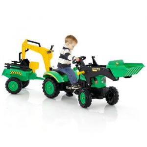 COSTWAY 3 en 1 Tracteur pour Enfant avec 6 Roues Jouet Pelle Remorque Amovible avec Volant Klaxon 3 à 6 Ans Vert