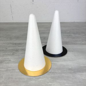 Lot de 2 Cones en polystyr&egrave;ne Plein Hauteur 20 cm Diam&egrave;tre de base 9 cm Pr&eacute;sentoir &agrave; macarons plateaux dor&eacute; r&eacute;versible