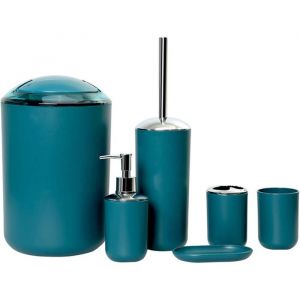 Ensemble salle de bain 6 pi&egrave;ces design moderne : lotion brosse WC poubelle tasse porte-savon &ndash; Vert fonc&eacute;