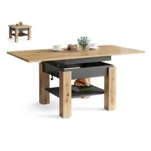 TABLE BASSE OREO BOIS - GRIS RELEVABLE + EXTENSIBLE JUSQU'À 150 CM