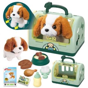 Robot Chien Jouet Enfant Interactif Veterinaire Enfant 12Pi&egrave;ces Malette Docteur avec &Eacute;lectrique Peluche Chien Qui Marche&Cage-vert