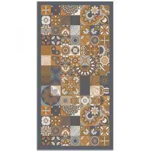 Tapis Vinyle Panorama Carreaux de Ciments Cuisine Orange 40x80 cm - Tapis pour Cuisine Bureau et Salon en PVC