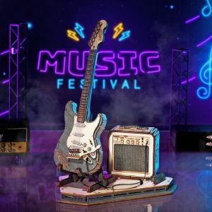 Puzzle 3D pour enfants Kits dartisanat - ROBOTIME en bois Kit de guitare mod&egrave;le bricolage pour construire un jouet