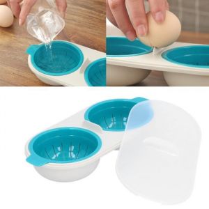 SHW® Braconnier doeufs Micro-ondes pochoir à œufs de qualité alimentaire Double tasse chaudière à œufs ustensiles de cuisin H112209