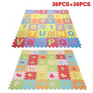 Tapis Puzzle en Mousse pour B&eacute;b&eacute; - MISS TT - Alphabet et Chiffres - Animaux - 72 Pi&egrave;ces