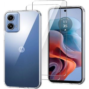 Coque pour Motorola Moto G34 5G + x2 Verres trempé - Etui Housse Transparent Vitre Protection Ecran Verre Trempé