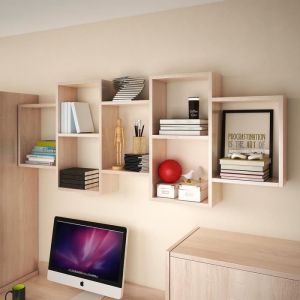 Étagère murale / Étagère asymétrique - CASSI - 1605 cm - chêne sonoma - 7 cases - style moderne