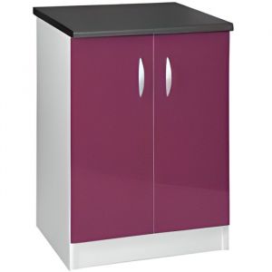 Meuble cuisine bas 60 cm 2 portes OXANE aubergine