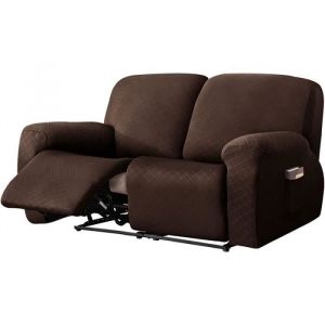 Housse Canapé Relax 2 Places Antidérapante avec PochesProtection Fauteuil pour ChatChien EnfantExtensible et LavableBrun