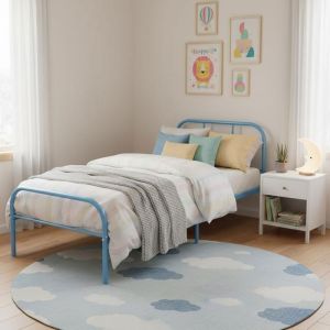 FurnitureR Lit en Métal Bleu 90x190 cm Cadre de Lit Simple pour Enfant Ado ou Adulte Structure Robuste et Moderne