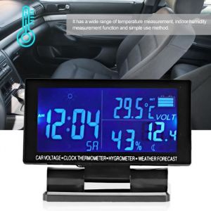 Horloge de voiture numérique thermomètre de voiture hygromètre voltmètre de véhicule avec prévisions météorologiques-DBA