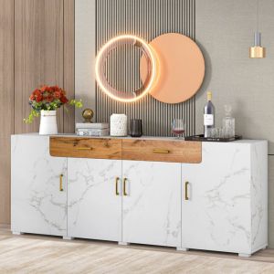 Buffet bas 208&times;39.5&times;80 cm avec 4 portes et 2 tiroirs Buffet salon avec espace de rangement Buffet de cuisine en blanc