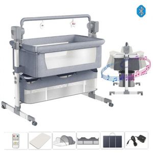 Lit bebe - Cododo electrique - Magic ZC - Cadre de soutien en alliage Fonction balancelle &agrave; 5 vitesses Jusqu&agrave; 80kg 0-2ans Beige